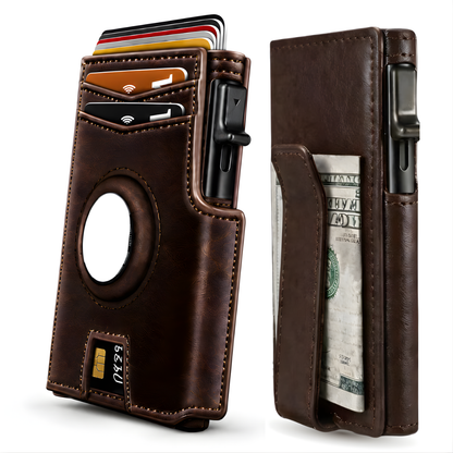 Mens Wallet with AirTag Holder, RFID Blocking, Pop-Up Aluminum Card Holder