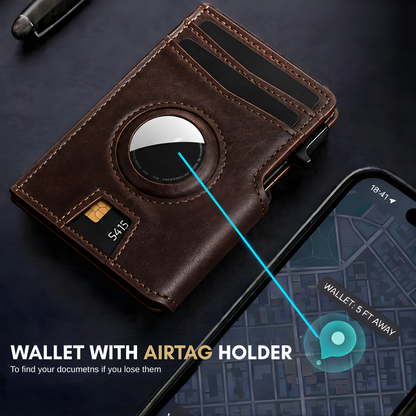 Mens Wallet with AirTag Holder, RFID Blocking, Pop-Up Aluminum Card Holder