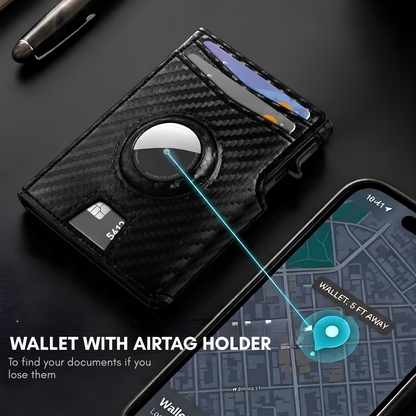 Mens Wallet with AirTag Holder, RFID Blocking, Pop-Up Aluminum Card Holder