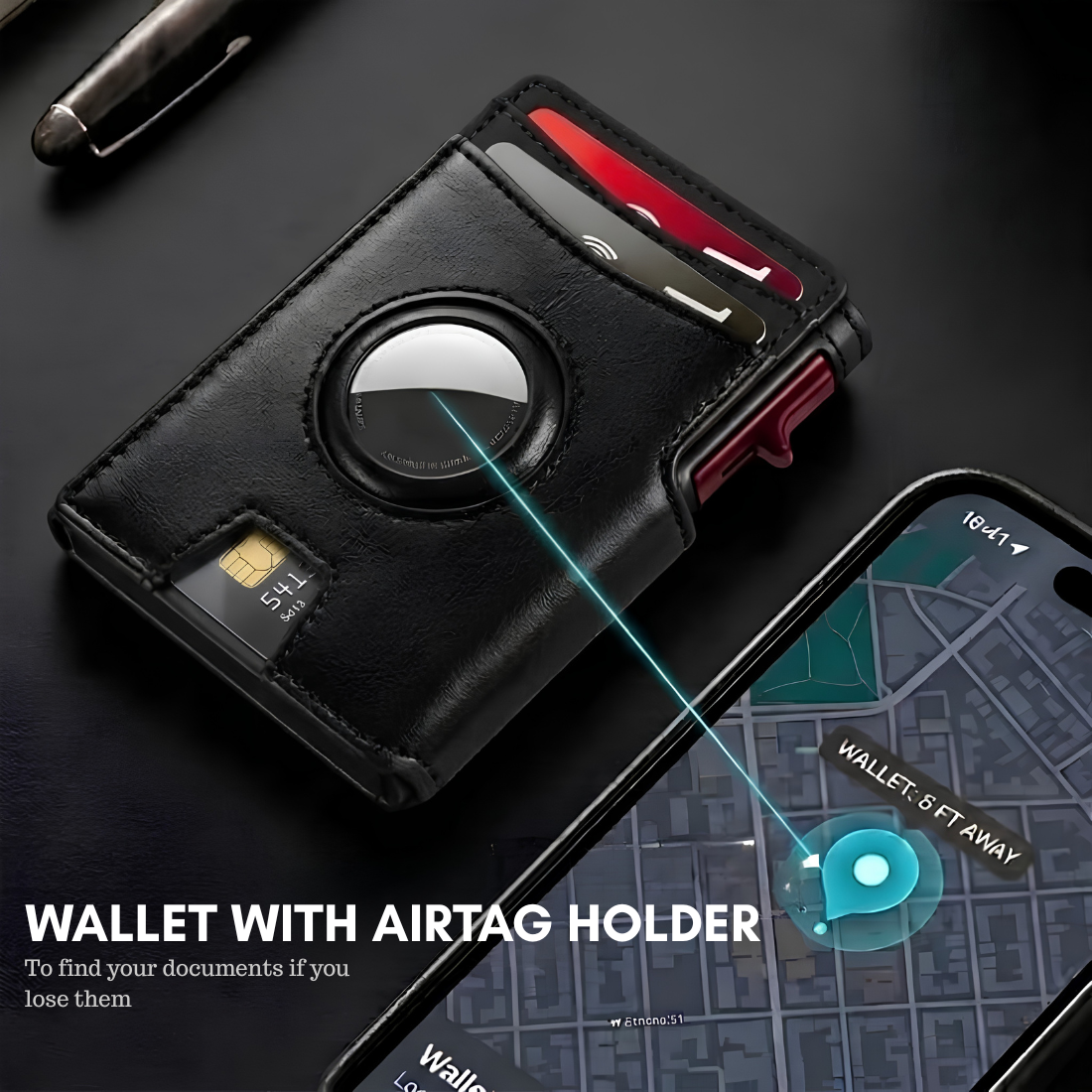 Mens Wallet with AirTag Holder, RFID Blocking, Pop-Up Aluminum Card Holder