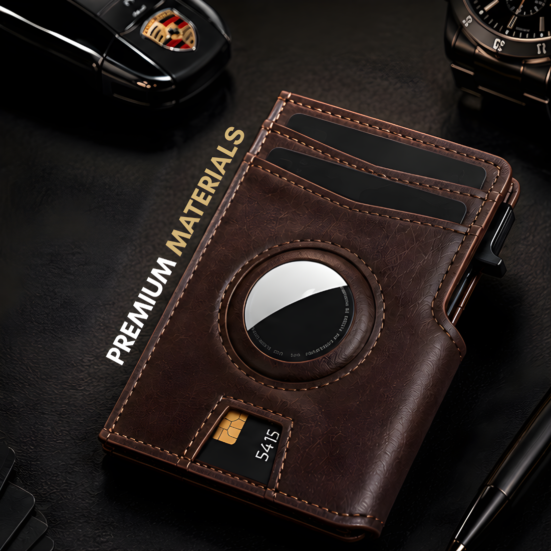 Mens Wallet with AirTag Holder, RFID Blocking, Pop-Up Aluminum Card Holder