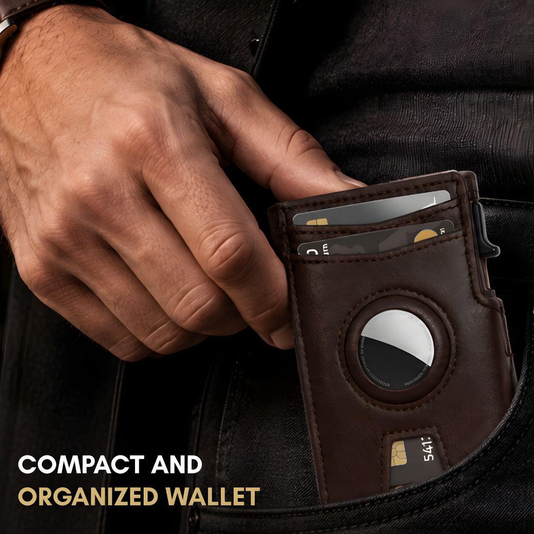 Mens Wallet with AirTag Holder, RFID Blocking, Pop-Up Aluminum Card Holder